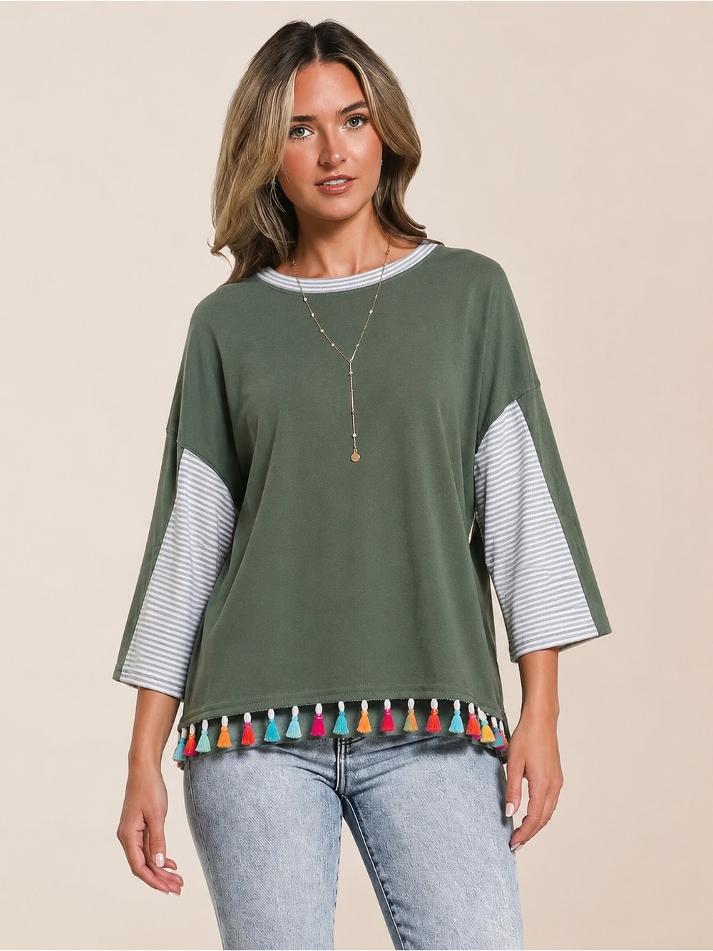 L-Love Longsleeve Pullover Multi-Media Shirt Pom-Pom Stripes Patchwork Bohemian